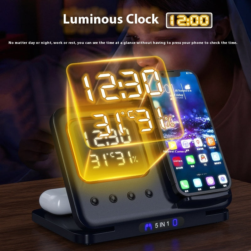 5-in-1 wireless charging station with alarm clock