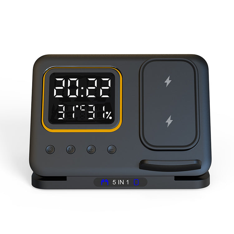 5-in-1 wireless charging station with alarm clock