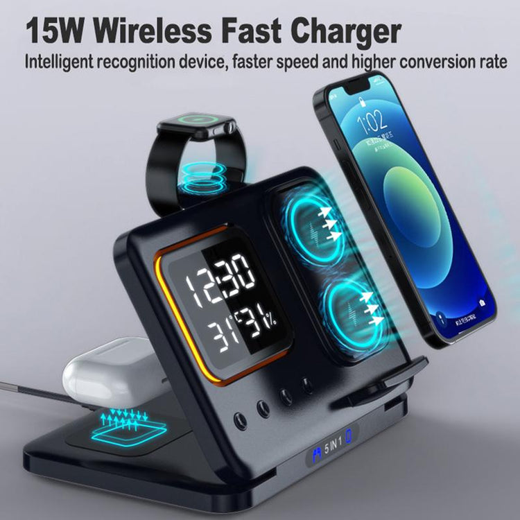5-in-1 wireless charging station with alarm clock