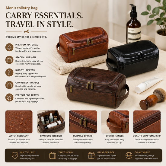Multifunctional Travel Toiletry Organizer – Leather Wash Bag for Men & Women