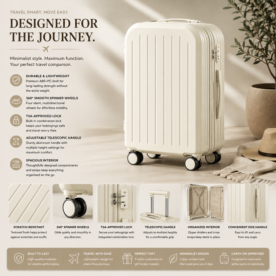 Small Lightweight Carry-On Suitcase – Durable Hard Shell Trolley Travel Case