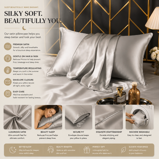 Double-Sided Ice Silk Pillowcase – Cooling Beauty Satin Pillow Case for Hair & Skin Care