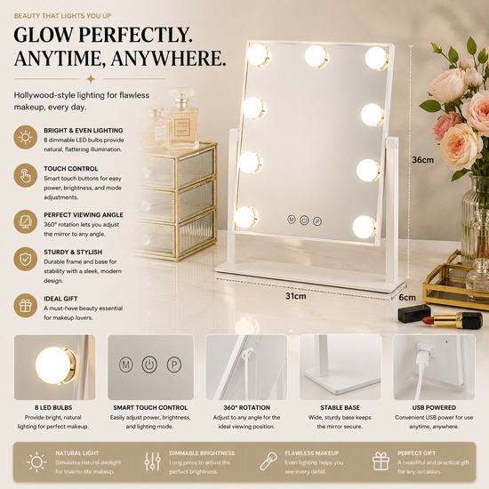 LED Vanity Makeup Mirror with Lights – 360° Rotating Hollywood Style Beauty Mirror