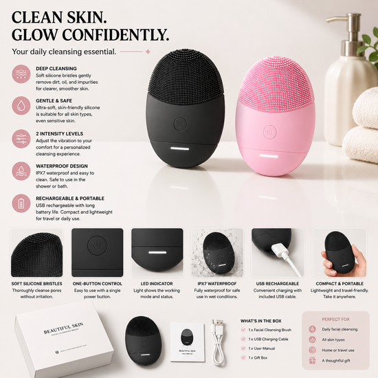 Electric Silicone Facial Cleansing Brush – Rechargeable Deep Cleansing Face Massager
