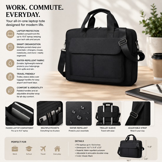 Large Capacity Waterproof Laptop Tote Bag – Business Crossbody Computer Bag