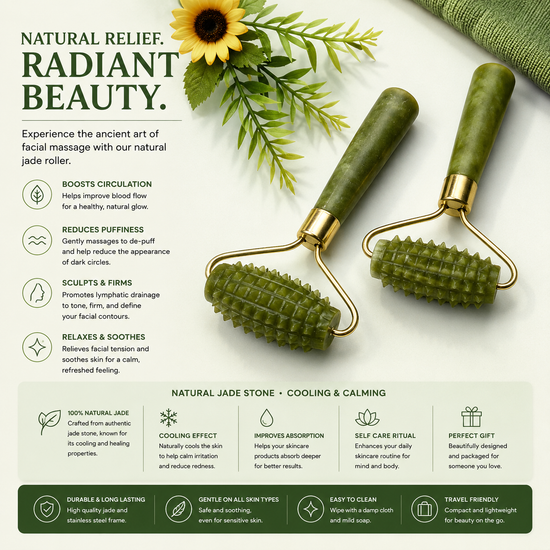 Jade Acupressure Massage Roller – Handheld Jade Therapy Roller for Muscle Relaxation, Tension Relief & Full Body Massage