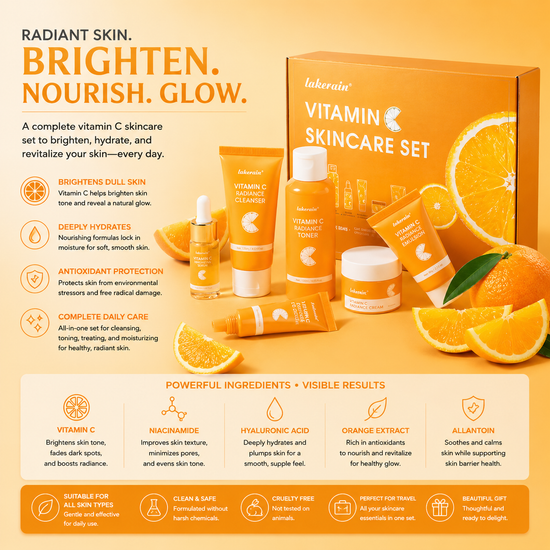 Vitamin C Brightening Skincare Set – 6 Piece Facial Care Kit for Radiant Glow, Hydration & Daily Skin Care Routine