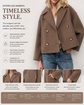 Women’s Double-Breasted Wool Blend Coat – Elegant Notched Lapel Winter Overcoat for Timeless Business & Casual Style