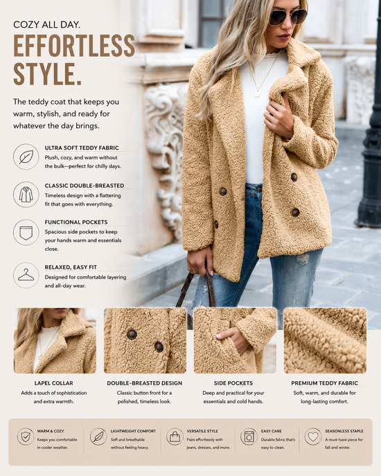 Women’s Fluffy Lapel Button Coat – Cozy Winter Cardigan Jacket for Warm, Stylish Cold Weather Outfits