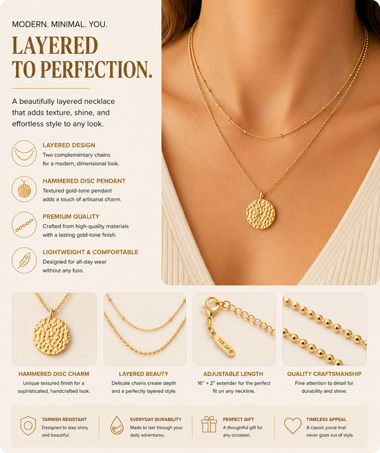 14K Gold Plated Layered Choker Necklace Set – Multi-Layer Gold Chain Necklace with Bar & Coin Pendant Jewelry for Women