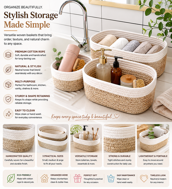 Woven Cotton Rope Storage Basket for Home & Office