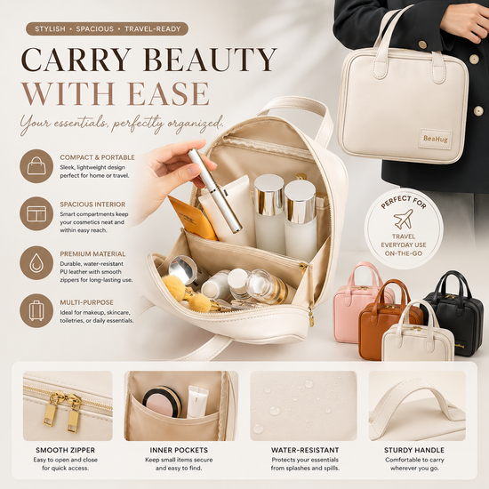 Large Capacity Leather Travel Cosmetic Bag