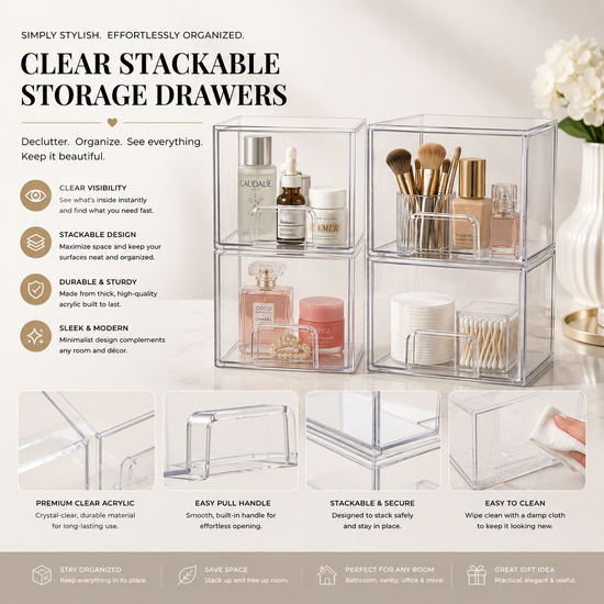 Clear Stackable Storage Drawers – Multi-Purpose Acrylic Organizer for Home & Bathroom