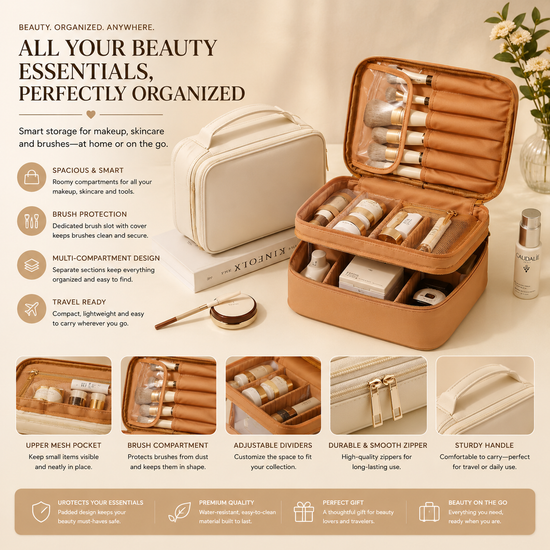 Portable Oxford Cloth Makeup Bag With Dividers