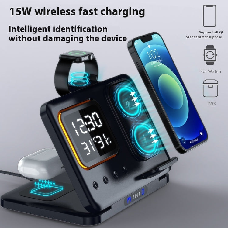 5-in-1 wireless charging station with alarm clock
