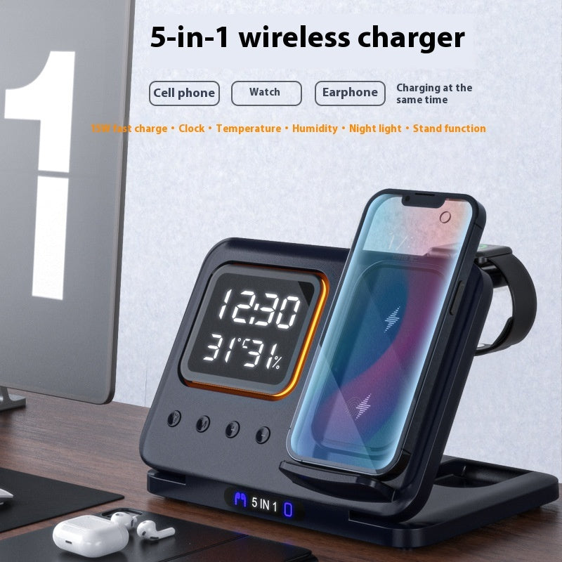 5-in-1 wireless charging station with alarm clock